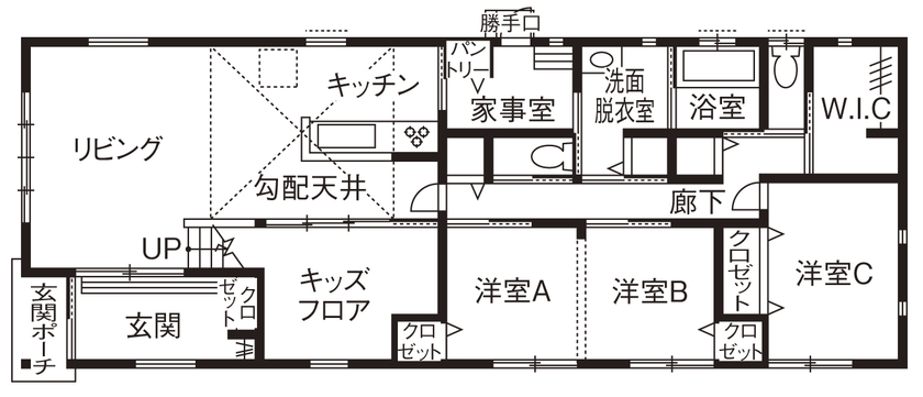 昭和住宅 【2706万円/間取図有】平屋×土間×中2階＆キッズフロア　生活動線のよい自然素材の家の間取り図（4LDK）1階