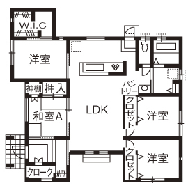 昭和住宅 【北九州市八幡西区/2307万円/間取図有】30坪で建てた小さな平屋。間取りを工夫したおしゃれな住空間の間取り図（4LDK）1階
