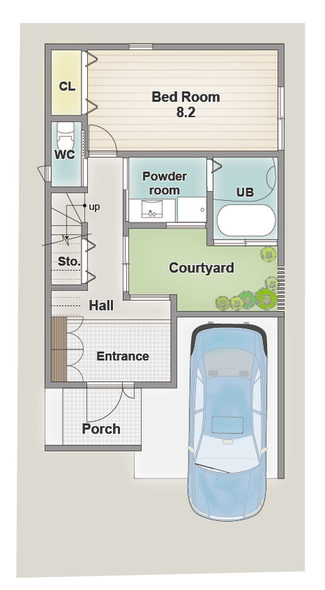 アーバンプランニング 【大阪府/2000万円台】土地探しから始めて北摂エリアで夢の注文住宅が完成！贅沢な間取りがみどころの間取り図（2LDK）1階