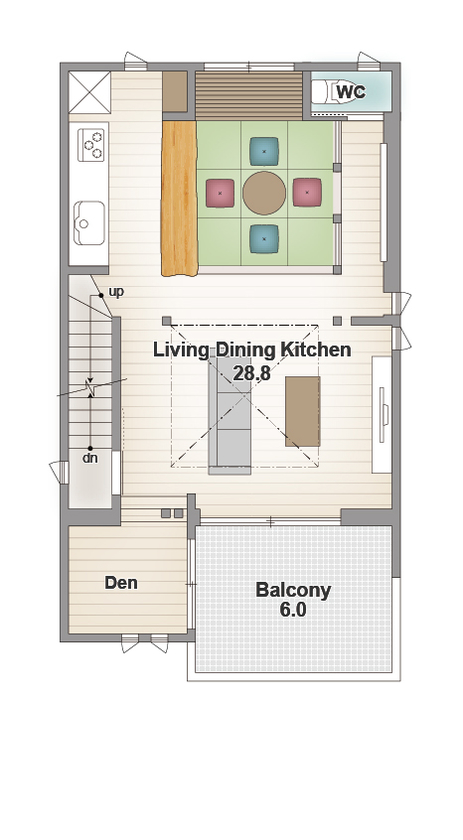 アーバンプランニング 【大阪府/2000万円台】土地探しから始めて北摂エリアで夢の注文住宅が完成！贅沢な間取りがみどころの間取り図（2LDK）2階