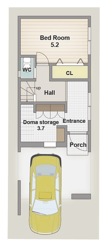 アーバンプランニング 【大阪府/1000万円台/狭小/間取り】土地とセットで一戸建てを自由設計で実現したおしゃれなデザイン住宅の間取り図（3LDK）1階