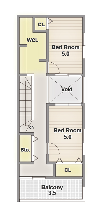 アーバンプランニング 【大阪府/1000万円台/狭小/間取り】土地とセットで一戸建てを自由設計で実現したおしゃれなデザイン住宅の間取り図（3LDK）3階