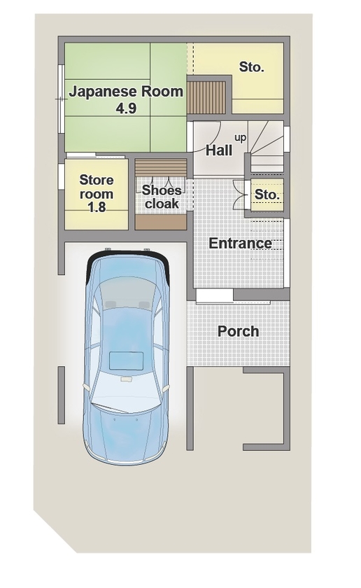 アーバンプランニング 【大阪府/2000万円台/間取り】住みたい街で土地とセットで注文住宅。間取りに工夫満載の狭小地3階建ての家の間取り図（4LDK）１階