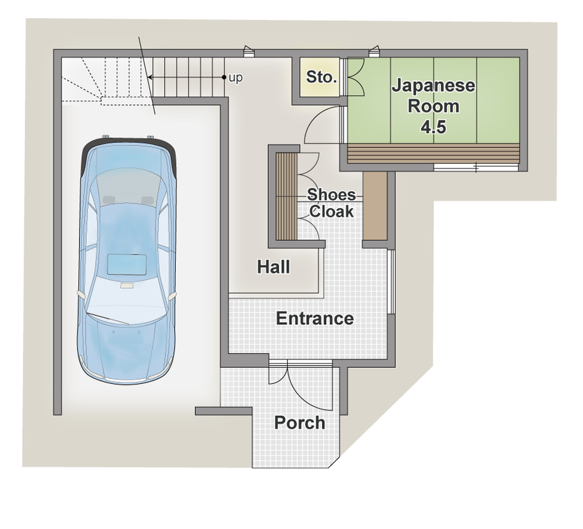 アーバンプランニング 【大阪府/1000万円台/狭小/間取り】木を使った施工実例を見て決めた！ナチュラルテイストの居心地のいい家の間取り図（4LDK）１階