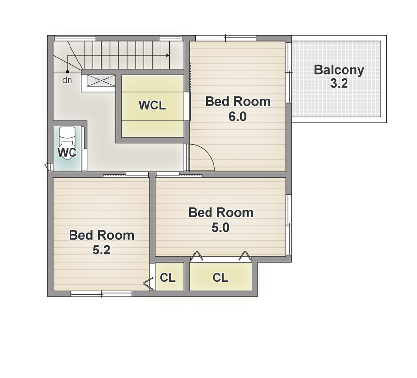 アーバンプランニング 【大阪府/1000万円台/狭小/間取り】木を使った施工実例を見て決めた！ナチュラルテイストの居心地のいい家の間取り図（4LDK）３階