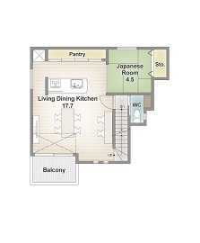 アーバンプランニング 【大阪府/2000万円台/狭小/間取り】3階建ての空間を最大限活用！みんなが気兼ねなく過ごせる二世帯住宅にの間取り図（5LDK+書斎）２階