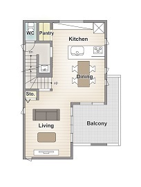 アーバンプランニング 【大阪府/2000万円台/狭小/間取り】決め手は沢山のおしゃれな実例!フレキシブルな空間設計で叶えた満足の家の間取り図（4LDK）２階