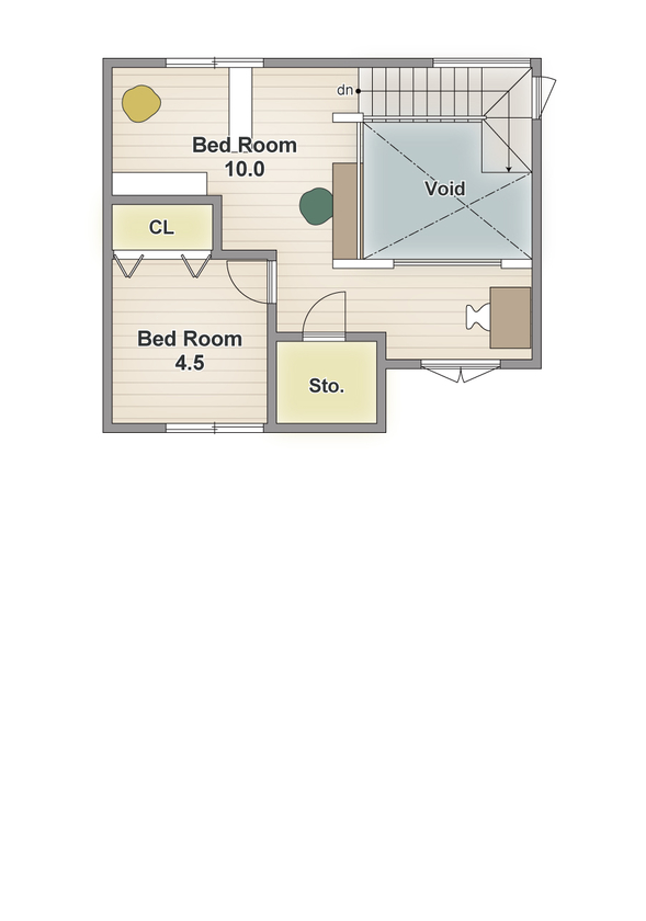 アーバンプランニング 【大阪/2000万円台/30坪/間取り】ダイナミックな吹き抜けとリビング階段がお気に入り！旗竿地を活かした家の間取り図（3LDK）3階