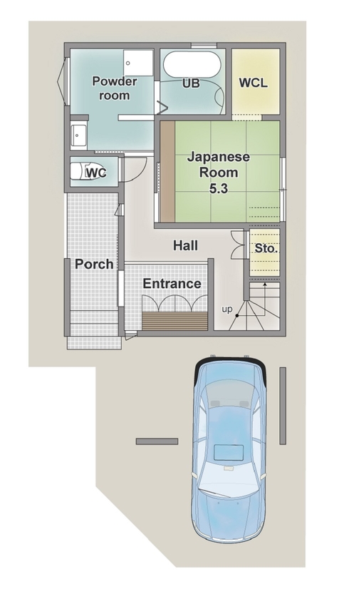 アーバンプランニング 【大阪府/1000万円台/狭小】北摂・豊中で、理想の家が実現できる土地探しから。広々空間＆間取りも魅力の家の間取り図（3LDK＋WCL）１階