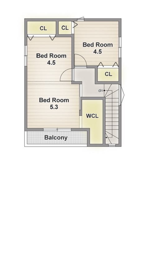 アーバンプランニング 【大阪府/1000万円台/狭小】北摂・豊中で、理想の家が実現できる土地探しから。広々空間＆間取りも魅力の家の間取り図（3LDK＋WCL）３階