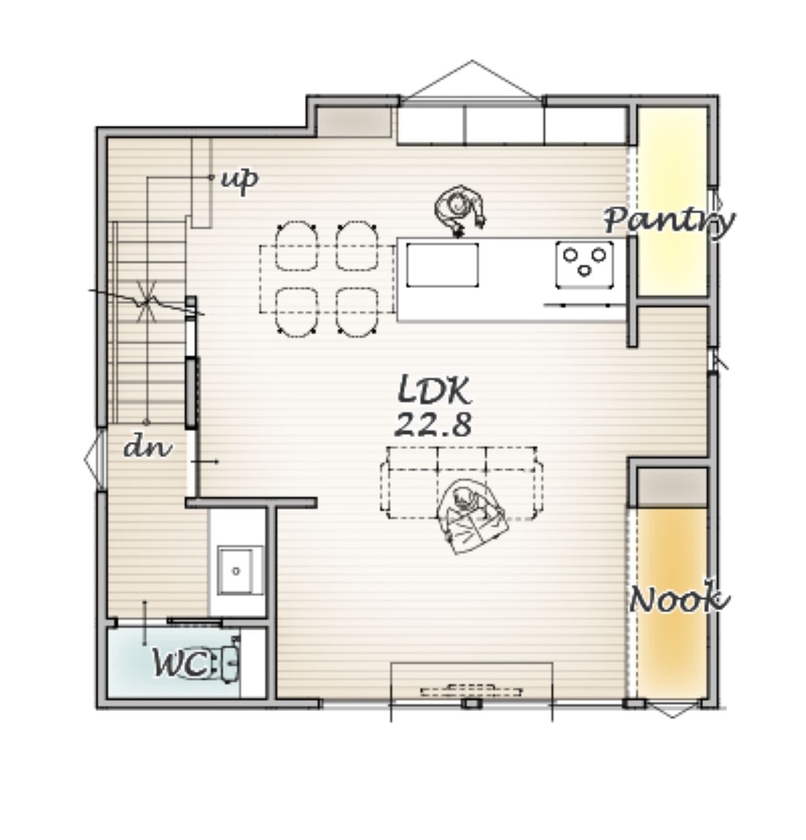 アーバンプランニング 【北摂｜吹田市｜間取り】家族と過ごす時間の質が格段にアップした、グレー×オークのやさしい住まいの間取り図（３LDK＋FCL＋WCL）２階