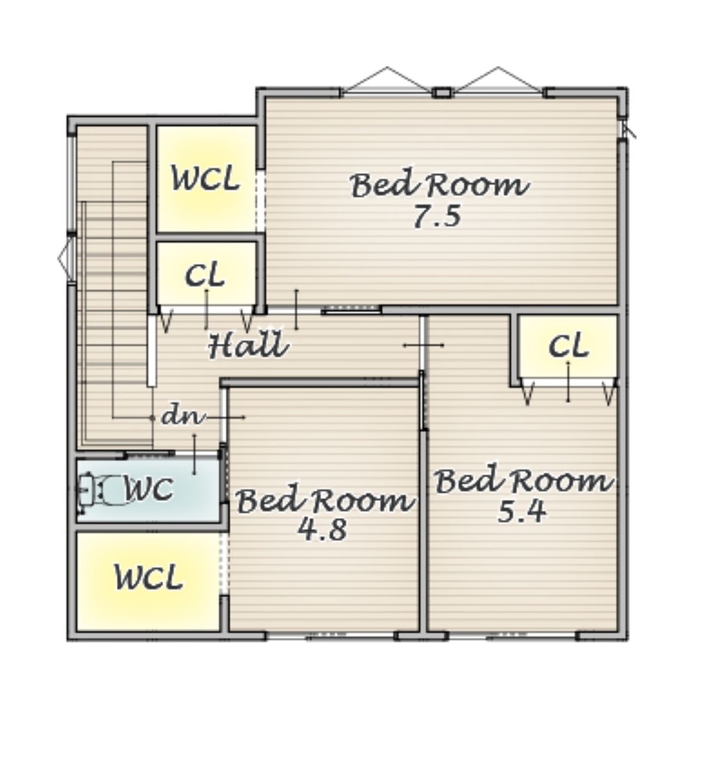 アーバンプランニング 【北摂｜吹田市｜間取り】家族と過ごす時間の質が格段にアップした、グレー×オークのやさしい住まいの間取り図（３LDK＋FCL＋WCL）３階
