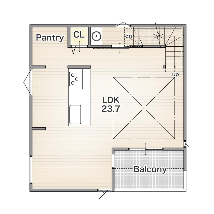 アーバンプランニング 【大阪府｜2000万円台｜間取り】公園に近い場所で土地から計画。海外インテリアの雰囲気が漂う洒落た家の間取り図（３LDK＋FCL＋WCL）２階