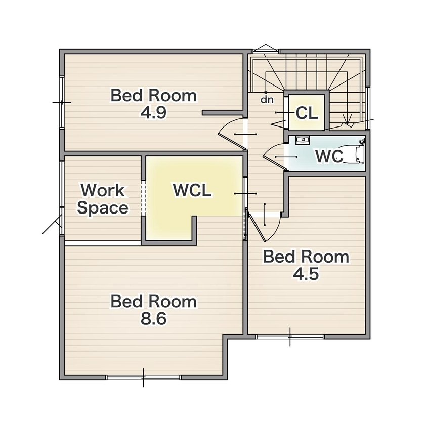 アーバンプランニング 【大阪府｜2000万円台｜間取り】公園に近い場所で土地から計画。海外インテリアの雰囲気が漂う洒落た家の間取り図（３LDK＋FCL＋WCL）３階