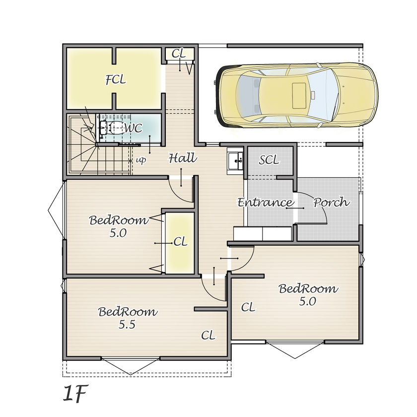 アーバンプランニング 【大阪府｜2000万円台｜２階建｜間取り】希望の吹田市で土地から実現。開放的な２階リビングでのびのびとの間取り図（３LDK＋FCL＋PANTRY）１階