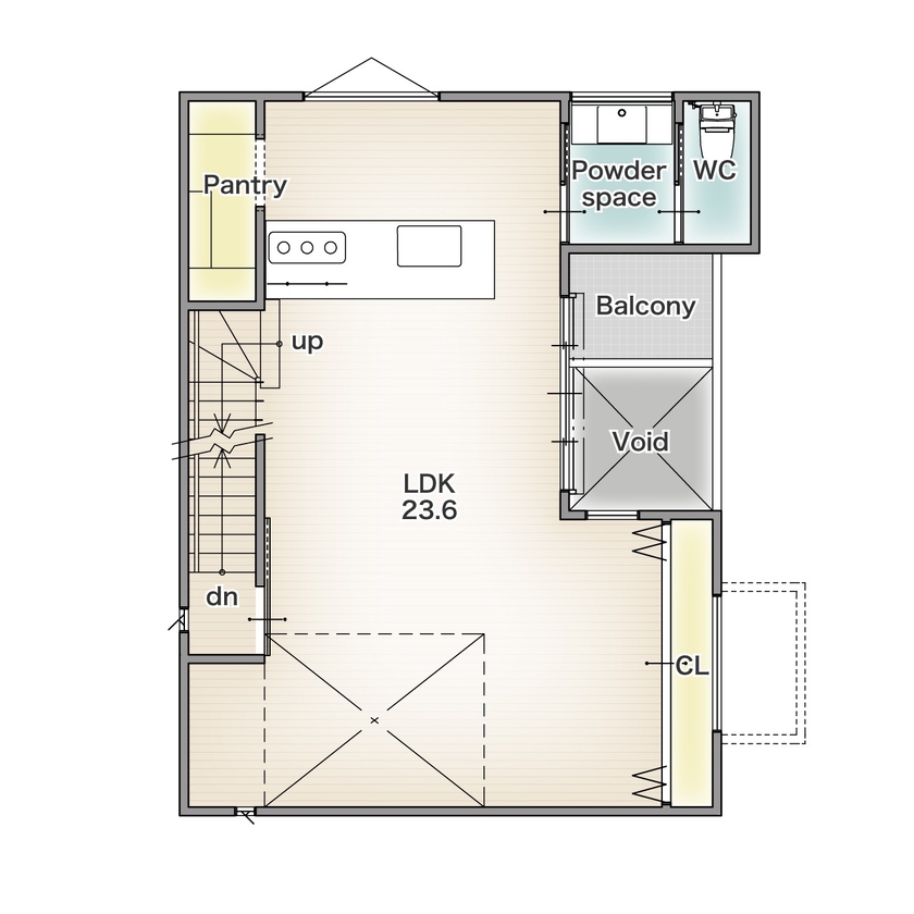 アーバンプランニング 【北摂｜インナーガレージ｜間取り図あり】便利な立地×ワイドスパンの駐車場×カーテンレスの快適ライフの間取り図（4LDK＋２WCL）２階