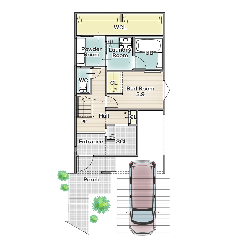 アーバンプランニング 【豊中市｜敷地30坪｜間取り図あり】土地探しから始めた、シンプルで洗練されたホテルライクな住まいの間取り図（４LDK＋WCL）１階