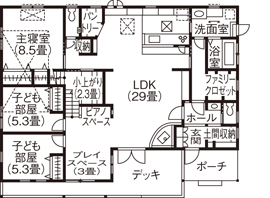 アートクラフト 【3000～3500万円/40坪台/間取り有/埼玉県】《カフェのような平屋風》デザインも素材もこだわりの住まいの間取り図（3LDK）1階