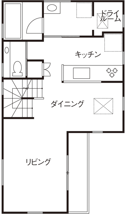 アートクラフト 【1900万円/埼玉県】《ビターナチュラル》 隣家近接でも採光通風を確保した快適空間の家の間取り図（3LDK）２階