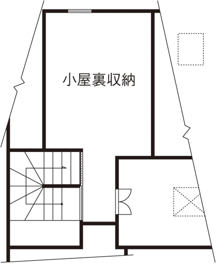 アートクラフト 【1900万円/埼玉県】《ビターナチュラル》 隣家近接でも採光通風を確保した快適空間の家の間取り図（3LDK）小屋裏