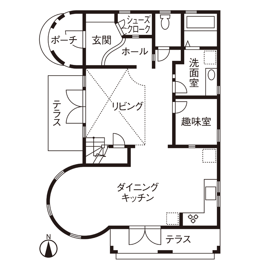 アートクラフト 【4000万円～／埼玉県】住まいの内外に夢が広がる北欧スタイルの愛らしハウスの間取り図（4LDK）1階