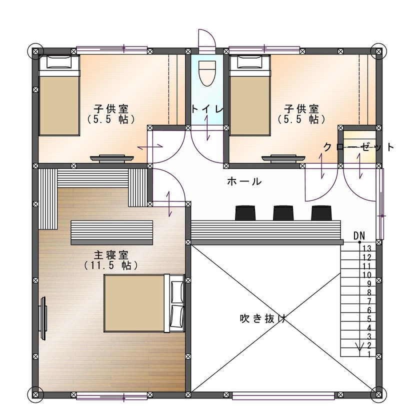 SAMATA 【2650万円/36.3坪/間取り図あり】吹き抜けから光が降り注ぐリゾートを彷彿させる家の間取り図（3LDK）2階
