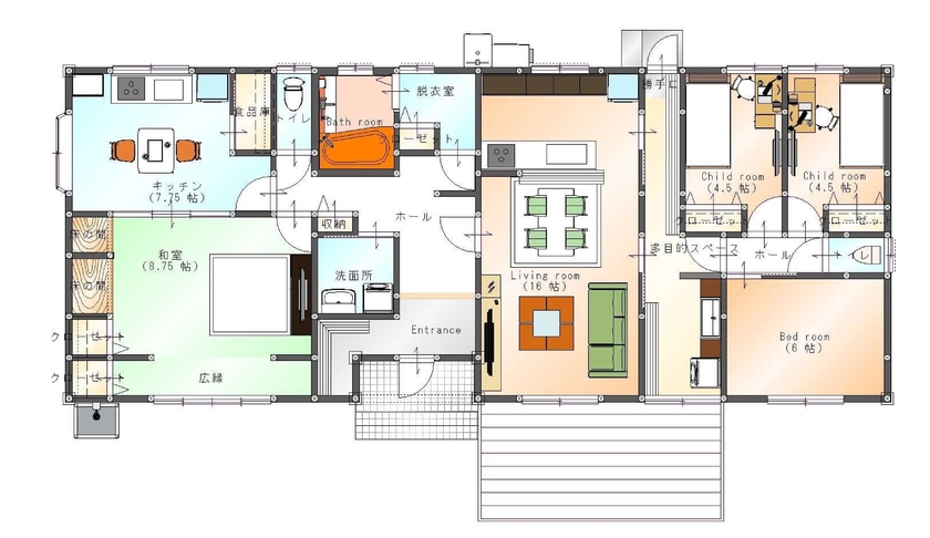 SAMATA 【平屋/2660万円/41.3坪/間取り図あり】お互いのプライバシーも重視し快適に暮らせる二世帯平屋の間取り図null1階