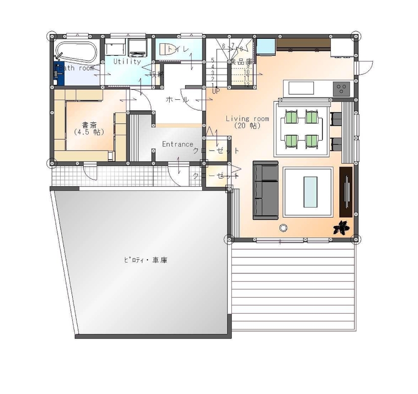 SAMATA 【2635万円/51.5坪/間取り図あり】インナーガレージと書庫のある、暮らしも趣味も楽しむ家の間取り図（3LDK+書庫）1階