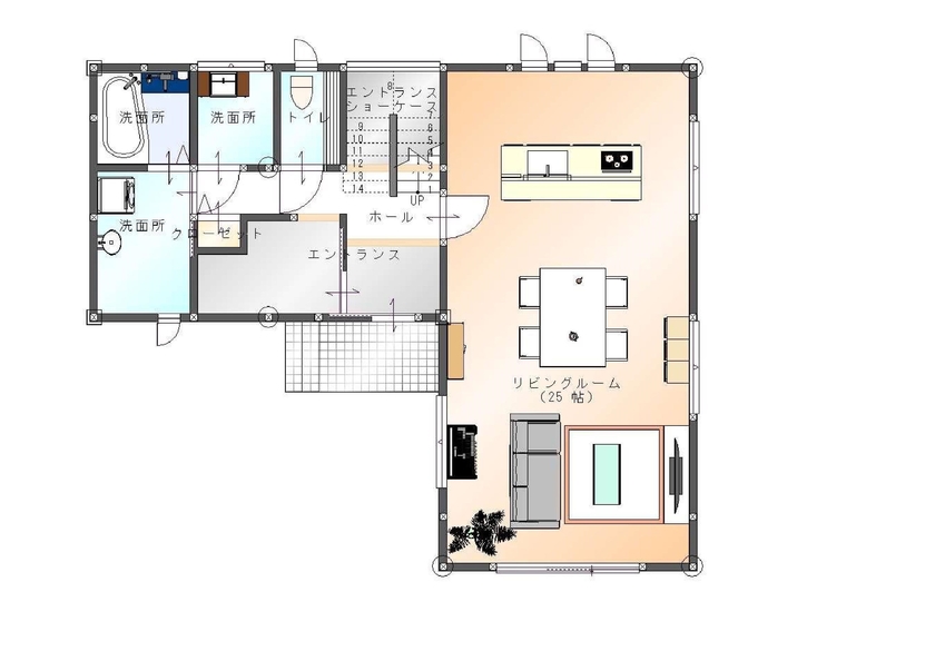 SAMATA 【3568万円/38.1坪/間取り図あり】落ち着きと高級感のあるグレージュの塗り壁の家の間取り図（3LDK）1階