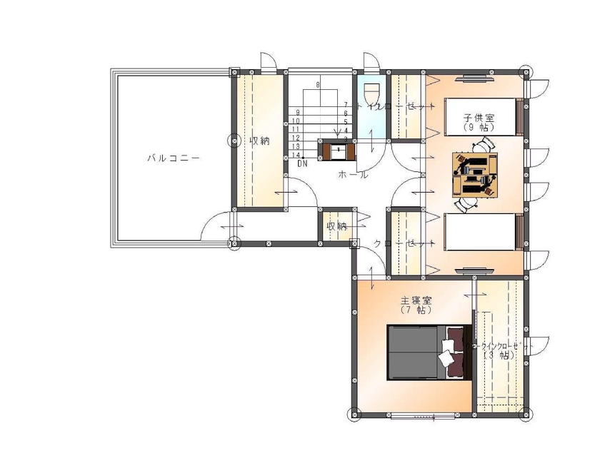 SAMATA 【3568万円/38.1坪/間取り図あり】落ち着きと高級感のあるグレージュの塗り壁の家の間取り図（3LDK）2階