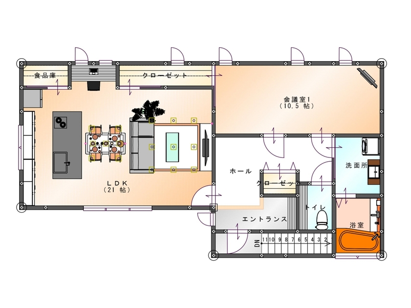 SAMATA 【5100万円/53.64坪/間取り図あり】事務所兼用こだわり抜いたガレージハウスの間取り図（1LDK+オフィス）2階
