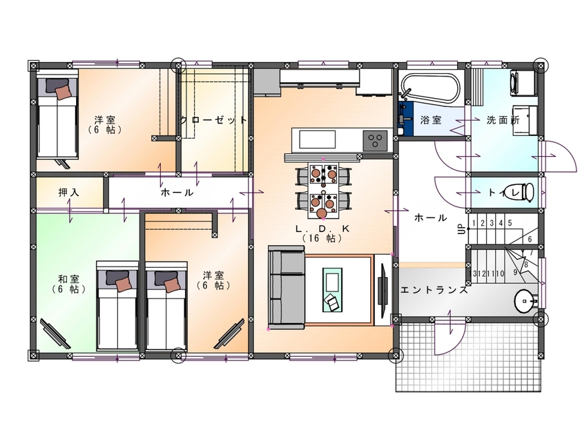 SAMATA 【3485万円/46.33坪/間取り図あり】お互いが気持ちよく暮らせる上下分離型２世帯住宅の間取り図（5K以上）1階