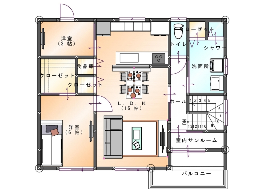 SAMATA 【3485万円/46.33坪/間取り図あり】お互いが気持ちよく暮らせる上下分離型２世帯住宅の間取り図（5K以上）2階