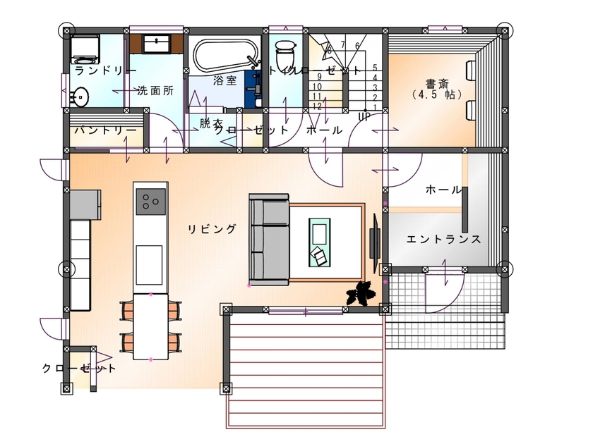 SAMATA 【2530万円/37.07坪/間取り図あり】家事動線を考えた間取りで猫と一緒に暮らしを楽しむの間取り図（4LDK）1階