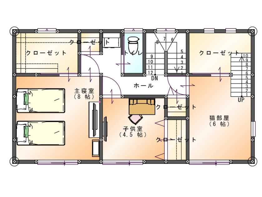 SAMATA 【2530万円/37.07坪/間取り図あり】家事動線を考えた間取りで猫と一緒に暮らしを楽しむの間取り図（4LDK）2階