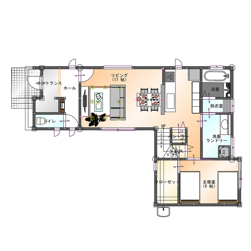 SAMATA 【2782万円/31.93坪/間取り図あり】白とグレーを基調に、アクセントクロスが映える家の間取り図（4LDK）1階