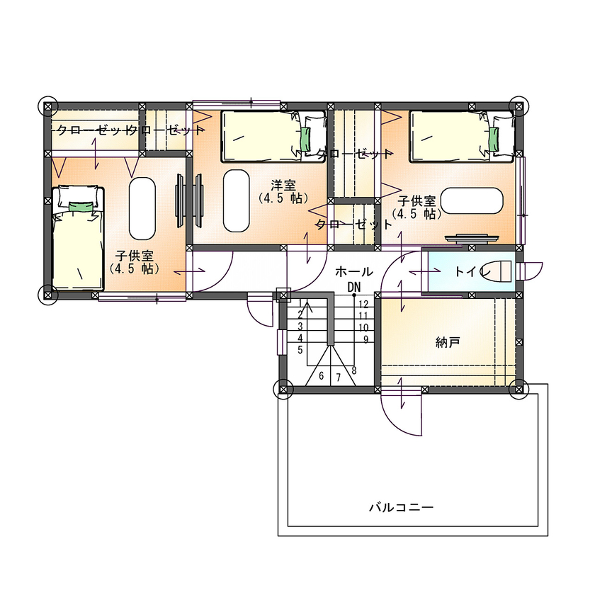 SAMATA 【2782万円/31.93坪/間取り図あり】白とグレーを基調に、アクセントクロスが映える家の間取り図（4LDK）2階