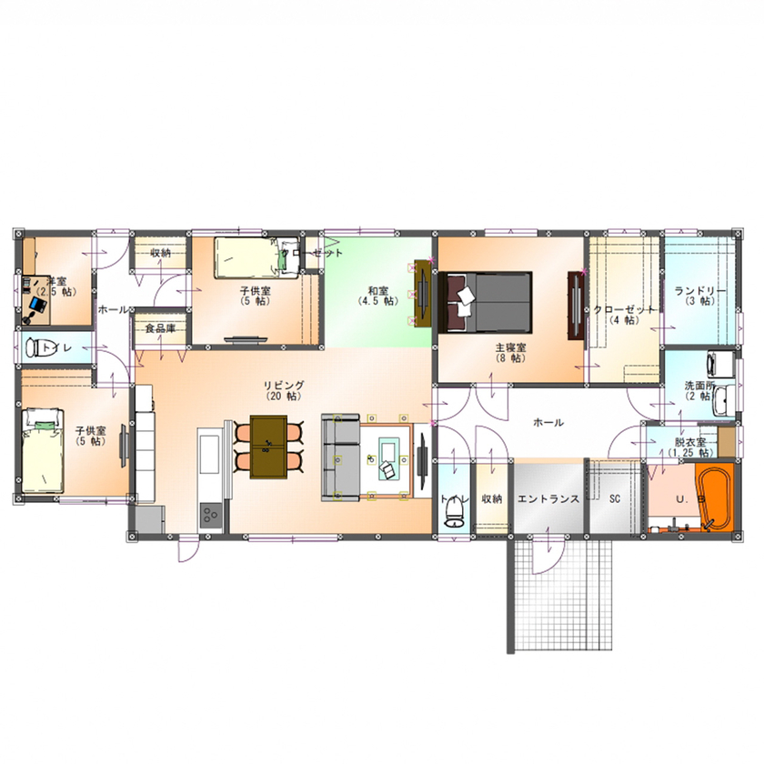 SAMATA 【37.32坪/3303万円】 お風呂直行のただいま動線で毎日をもっと快適にの間取り図（4LDK）１階