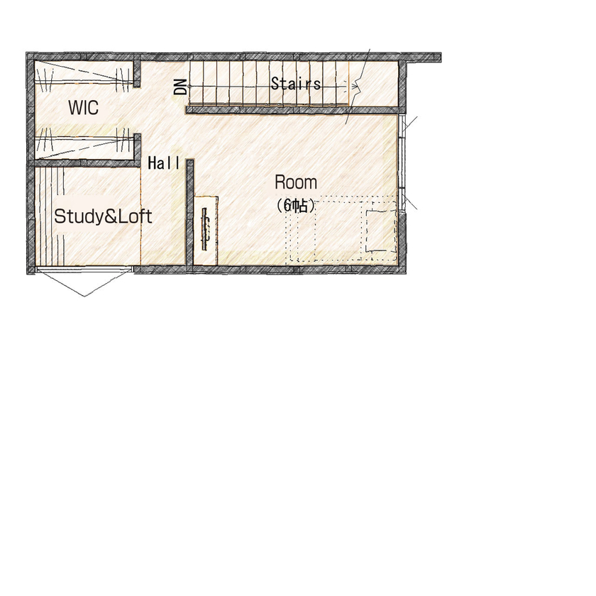 リグスタイルカンパニー 【1000万円台×22坪×バリアフリー｜間取り有】飽きの来ない大人インダストリアル。「どこを見てもお洒落」の間取り図（2LDK+書斎+ロフト）2階