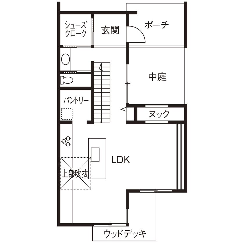 リグスタイルカンパニー 【30坪台｜2000万円台｜中庭｜間取り有】南側が隣家とは思えない明るさ。それぞれの居場所がある家の間取り図（3LDK）１階