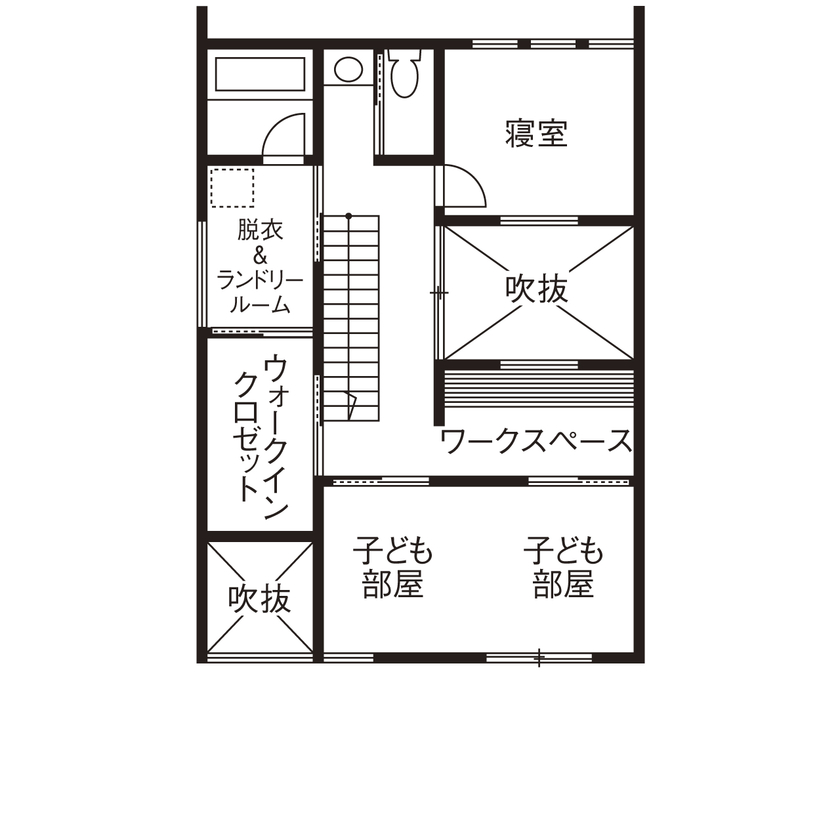 リグスタイルカンパニー 【30坪台｜2000万円台｜中庭｜間取り有】南側が隣家とは思えない明るさ。それぞれの居場所がある家の間取り図（3LDK）２階