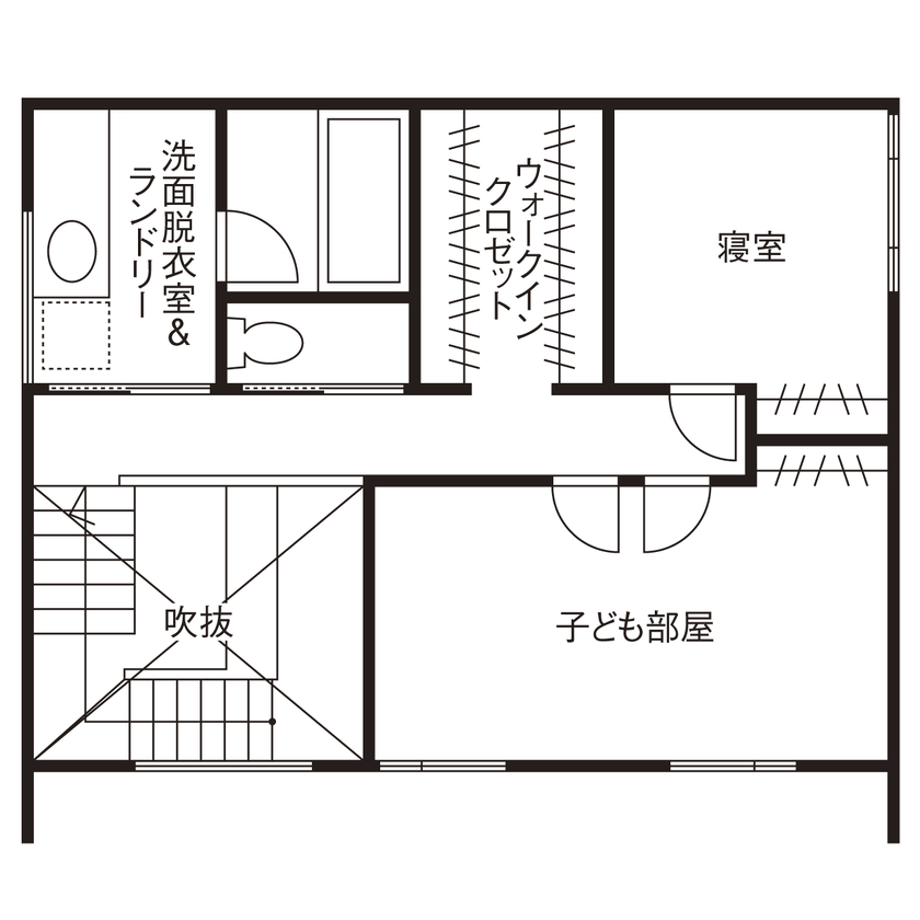 リグスタイルカンパニー 【2000万円台｜30坪未満｜間取り有】スキップフロアは書斎やシアタールームに。シンプルでコンパクトな家の間取り図（3LDK）２階