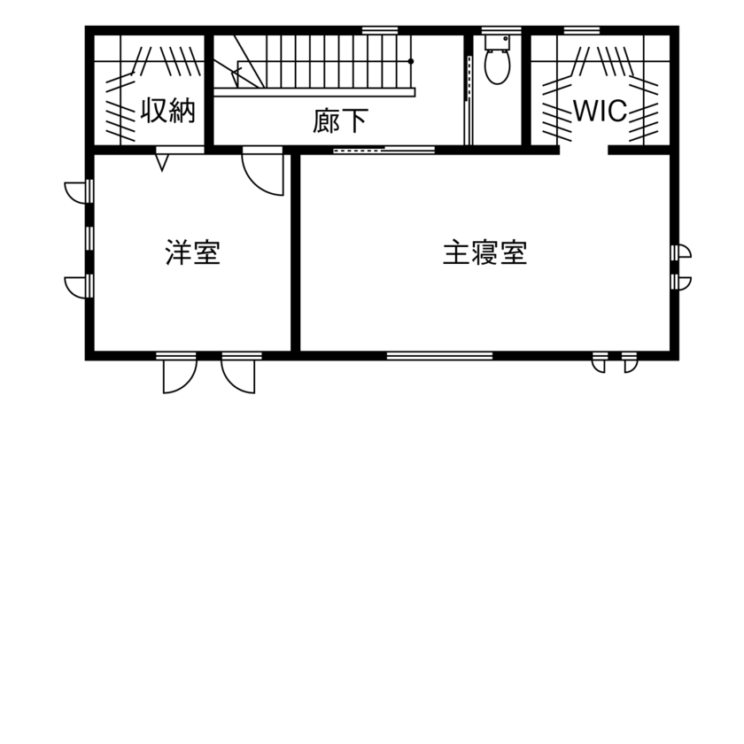 一建設 【2300万円／ビルトインガレージ／間取図有】リビングから愛車を眺められるビルトインガレージのある黒の家の間取り図（2LDK）2階