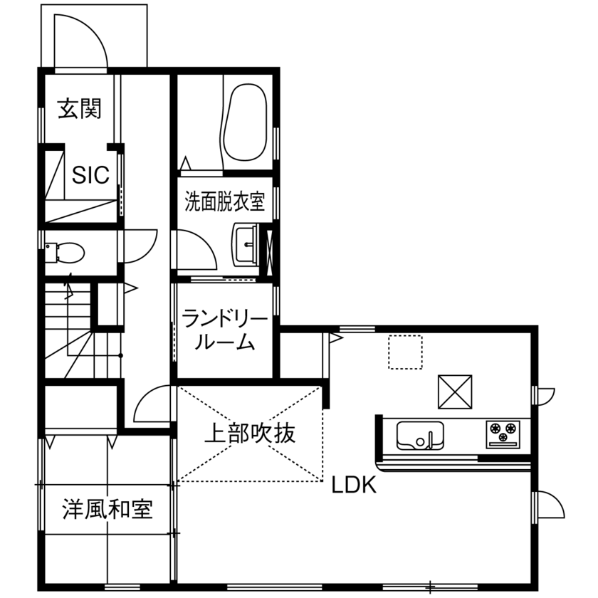 一建設 【1750万円／吹抜／ランドリールーム／間取図有】吹き抜けが開放感たっぷり。予算内で希望を全て実現した家の間取り図（4LDK）1階