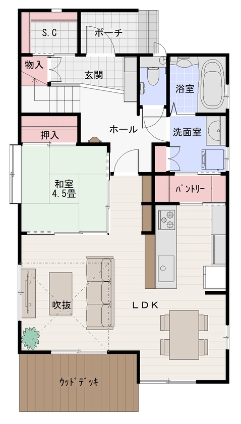 東海住宅 【1000万円台/収納充実/吹き抜け/土地探しからご一緒に】間接照明や タイルを使用したモダンハウスの間取り図（4LDK）1階