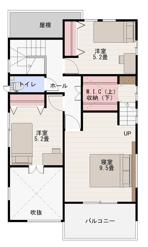 東海住宅 【1000万円台/収納充実/吹き抜け/土地探しからご一緒に】間接照明や タイルを使用したモダンハウスの間取り図（4LDK）2階