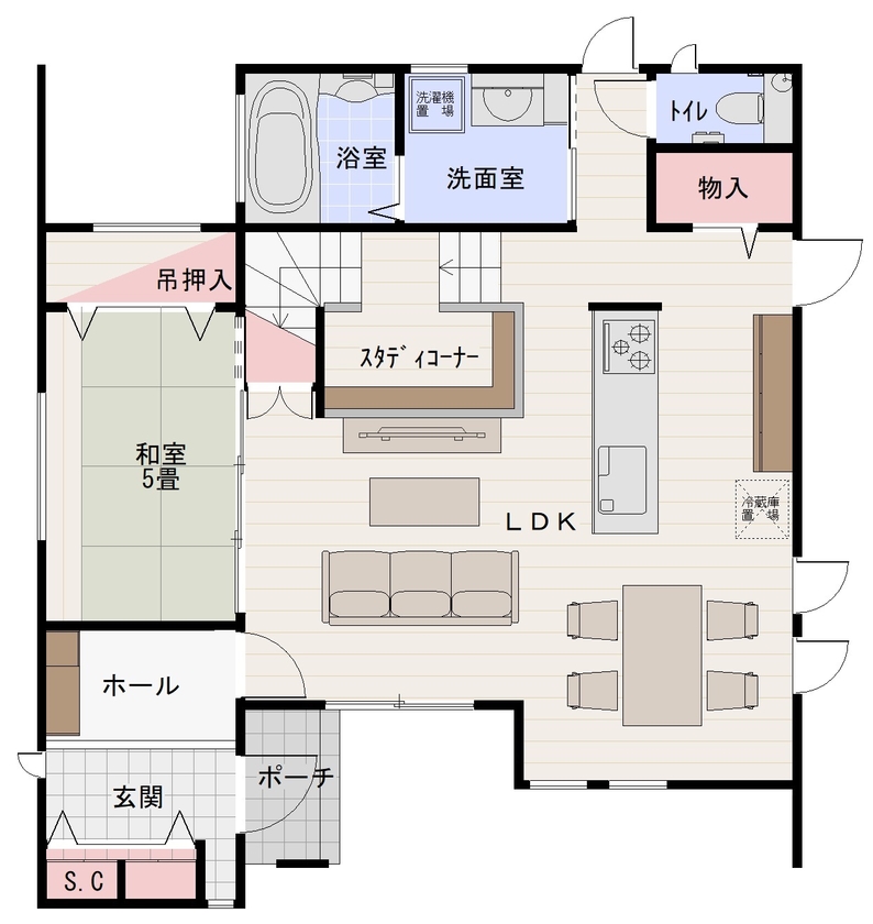 東海住宅 【1800万円/収納充実/土地探しからご一緒に】スタイリッシュな外観と、優しい木のぬくもりを感じるお住まいの間取り図（4LDK）1階