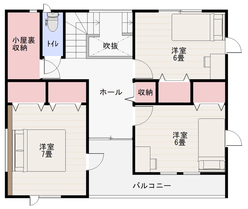 東海住宅 【1800万円/収納充実/土地探しからご一緒に】スタイリッシュな外観と、優しい木のぬくもりを感じるお住まいの間取り図（4LDK）2階