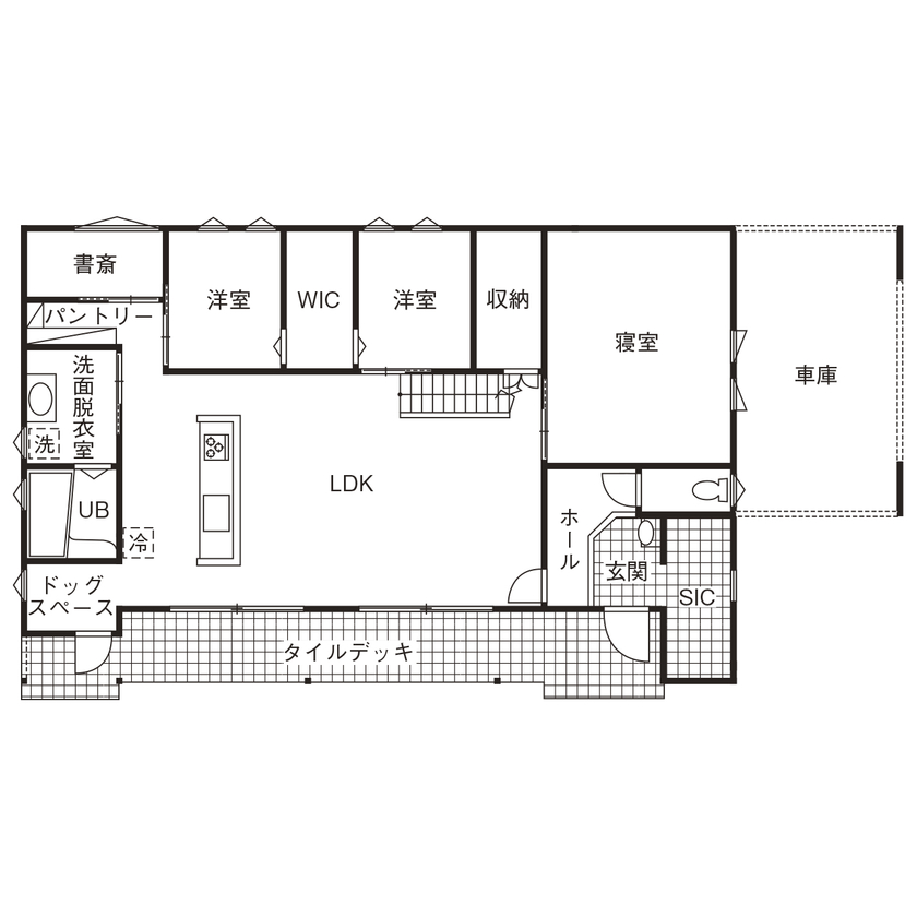 アゲルホーム 「好き」を各所にちりばめて、趣味も家族の時間も楽しめる1.5階建ての家の間取り図（4LDK）1階