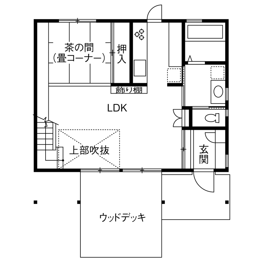 いがみ建築工房　伊神建設 【各務原市｜自然素材】岐阜県に移住してでも「この場所で」「この家で」と夢を叶えた「小さな家」の間取り図（1LDK）1階